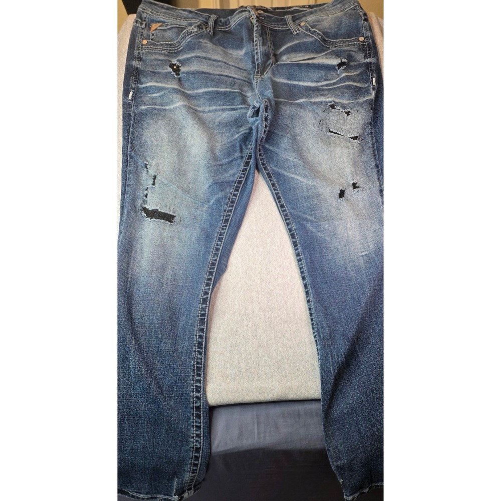 Salvage Mayhem Straight Buckle Jeans Mens 40R Distressed Blue Denim Regular Fit